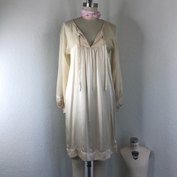 SCOOP NYC Mixed Media Sheer Long Sleeve Silky Peasant Dress - Picture 5 of 11